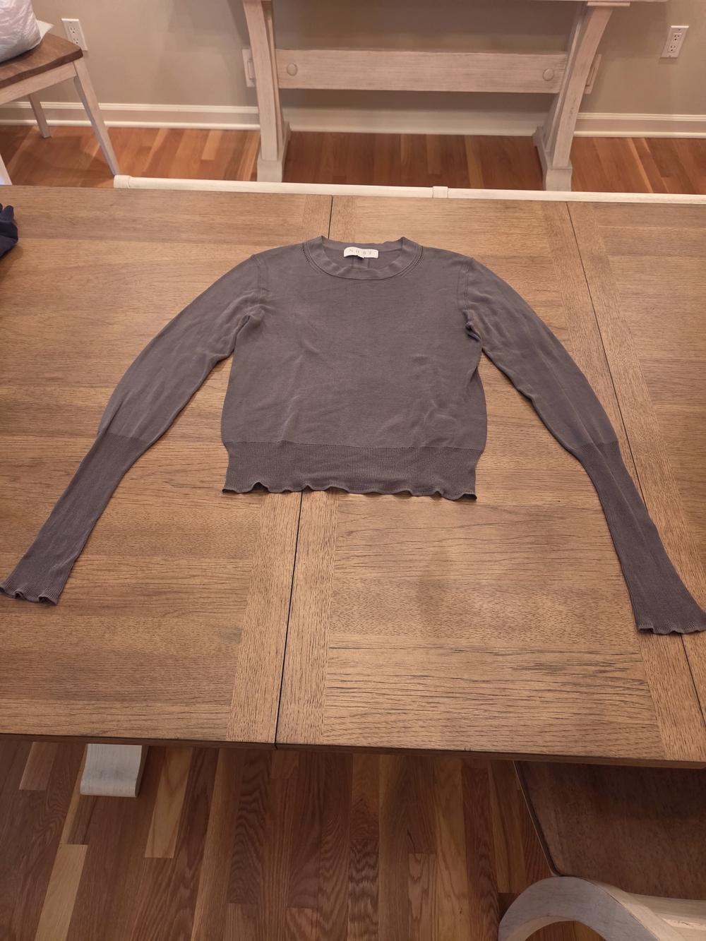 NHBT London Leightweight Cropped Crewneck Knit Sweater Grey Size Medium